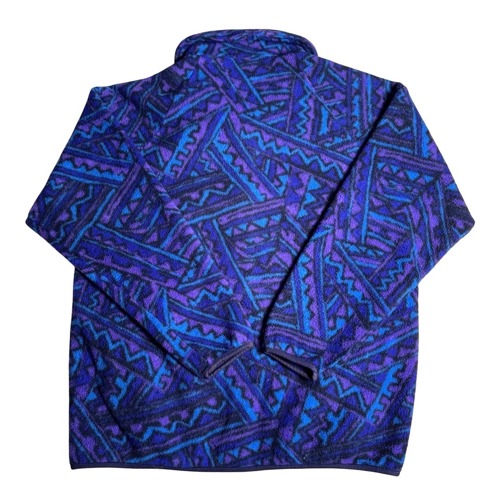 Vintage Geometric Fleece Jacket Blue Purple Abstract Full Zip Mock Neck Large - Picture 3 of 7